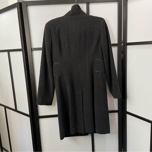 [4] Vintage Dark Grey Wool & Cashmere Pea Coat with Brown Buttons - Picture 6 of 12